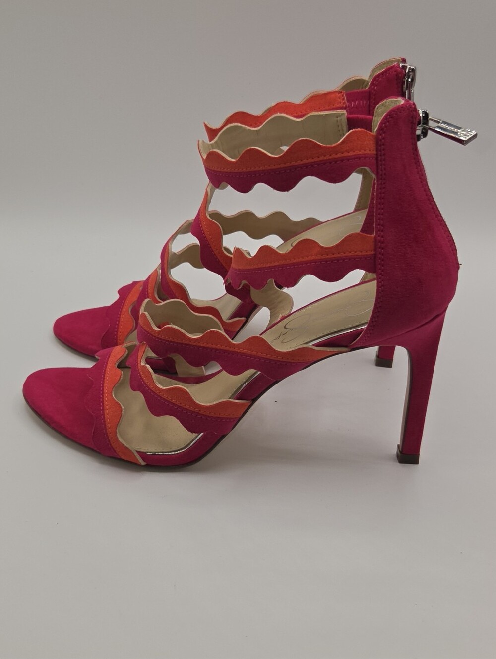 Jessica Simpson Caveena Vibrant Pink and Orange Strap Heels Size 9M - Picture 4 of 7